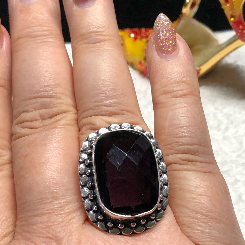 💜💍stunning dark amethyst sterling ring-ethnic artisan style-real stone
